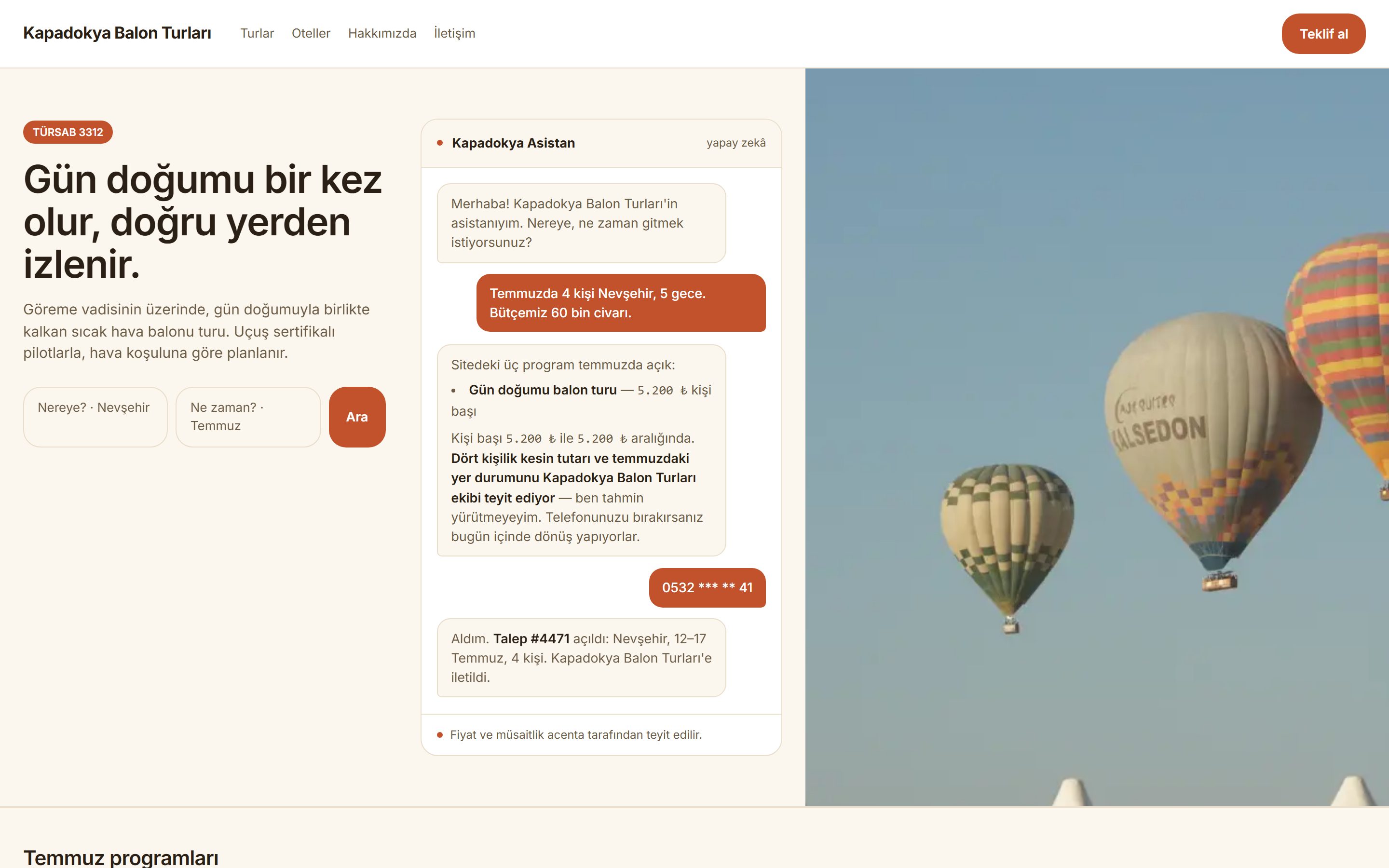 Kapadokya Balon Turları sitesi — Sahil yönü