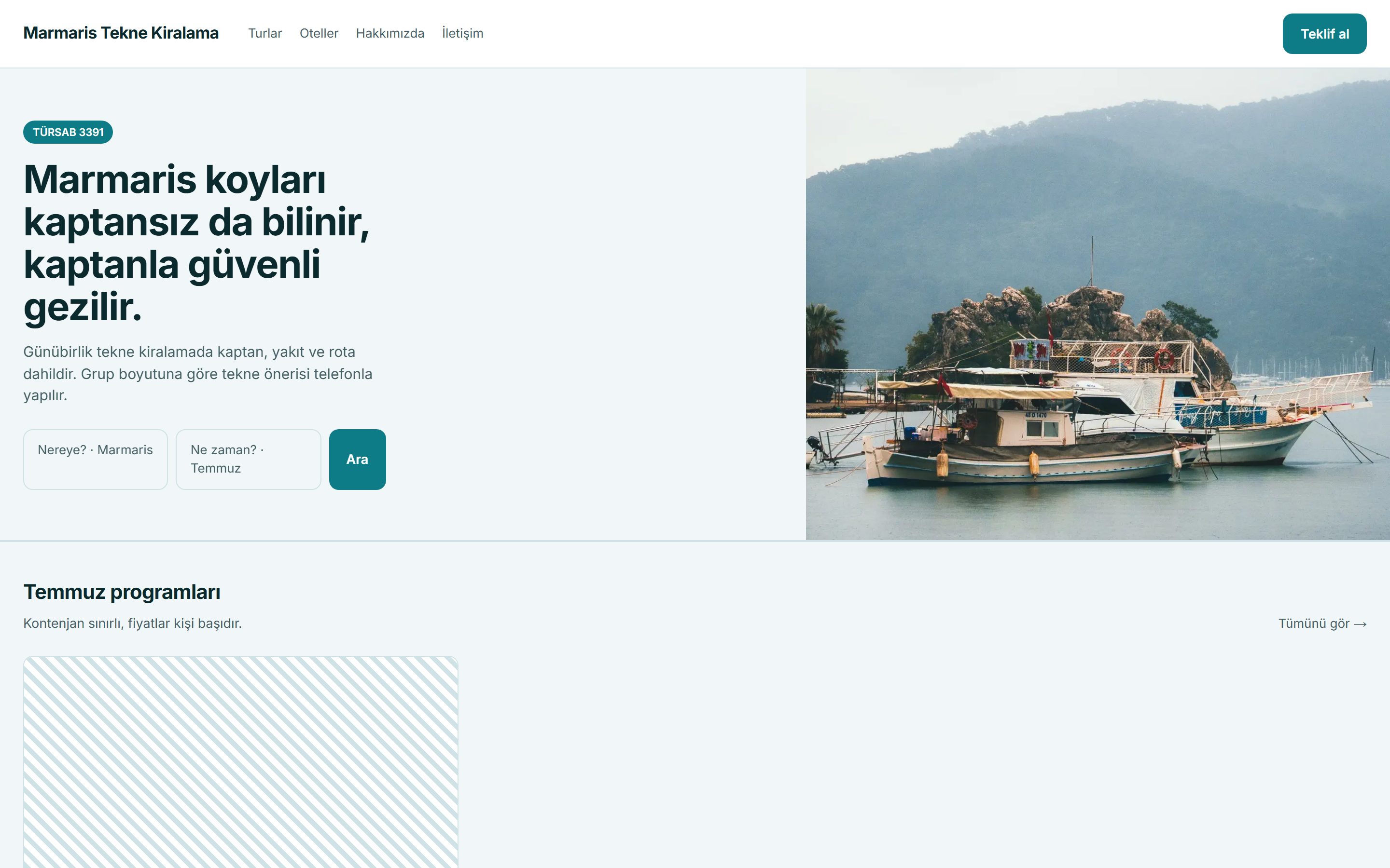 Marmaris Tekne Kiralama sitesi — Marina yönü